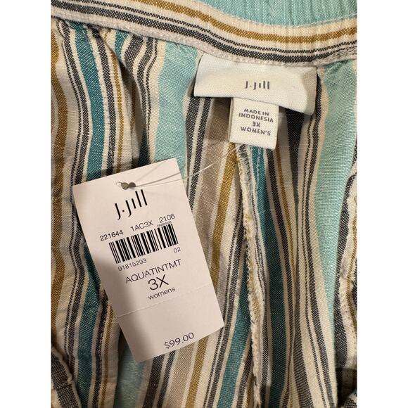 J. Jill NWT Aqua Beige Striped Linen Blend Pull-On Pants 3X - Picture 5 of 7